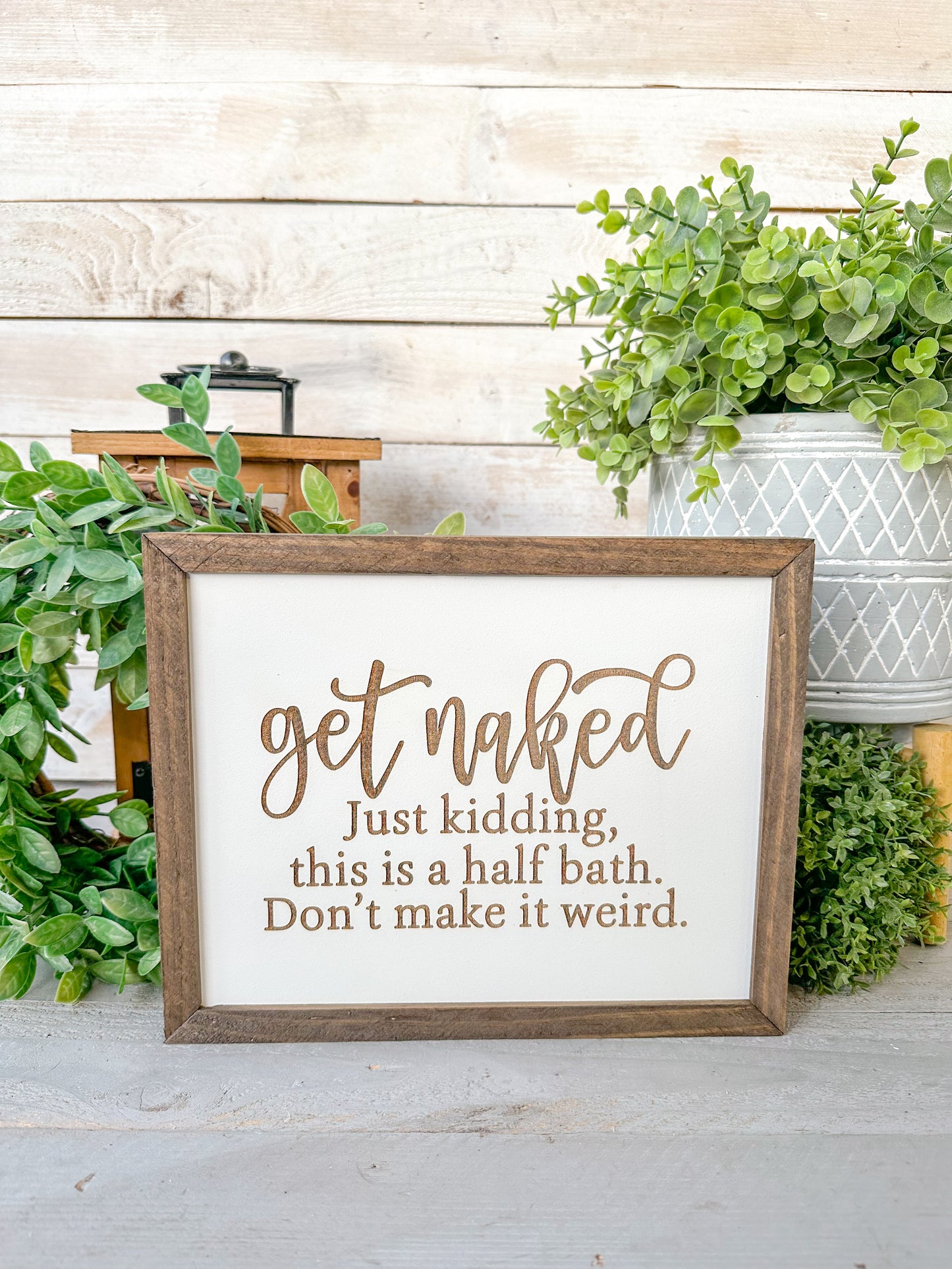 Get naked bathroom laser engraved wood signs