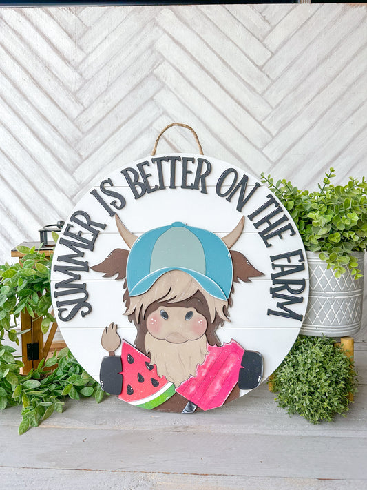 Sumner is better on the farm highland cow door hanger 18inch