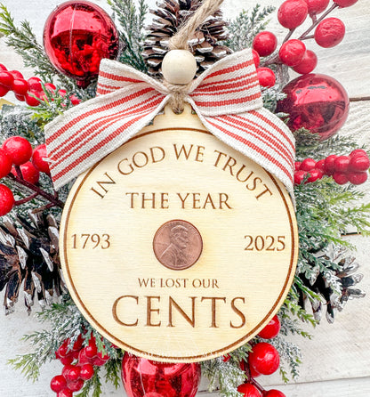 In God we trust historically wooden ornament