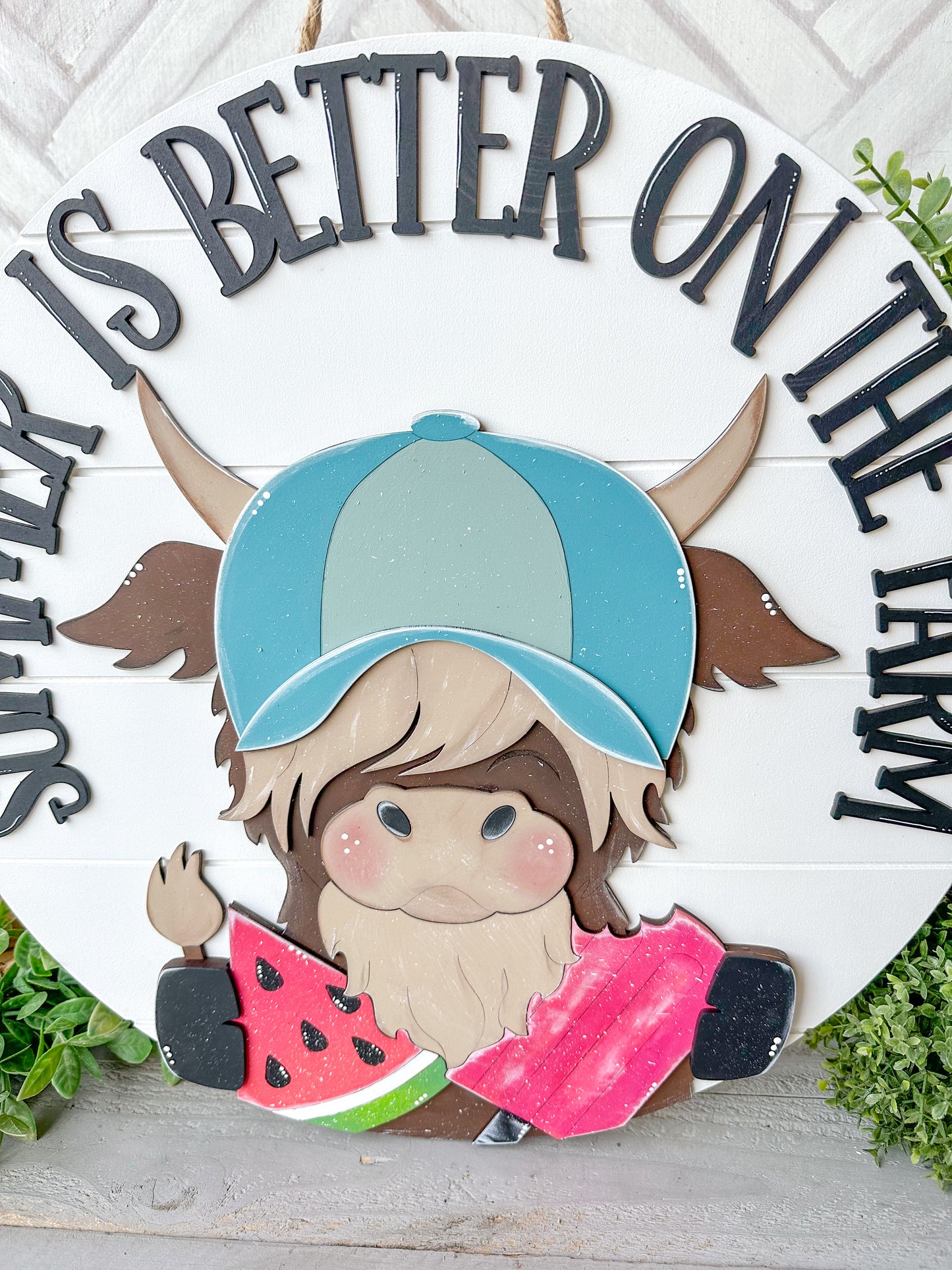 Sumner is better on the farm highland cow door hanger 18inch