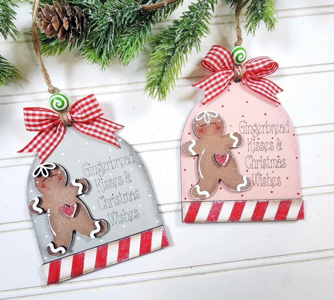 Gingerbread kisses and Christmas wishes - gingerbread peppermint arched Christmas ornament / gift tag