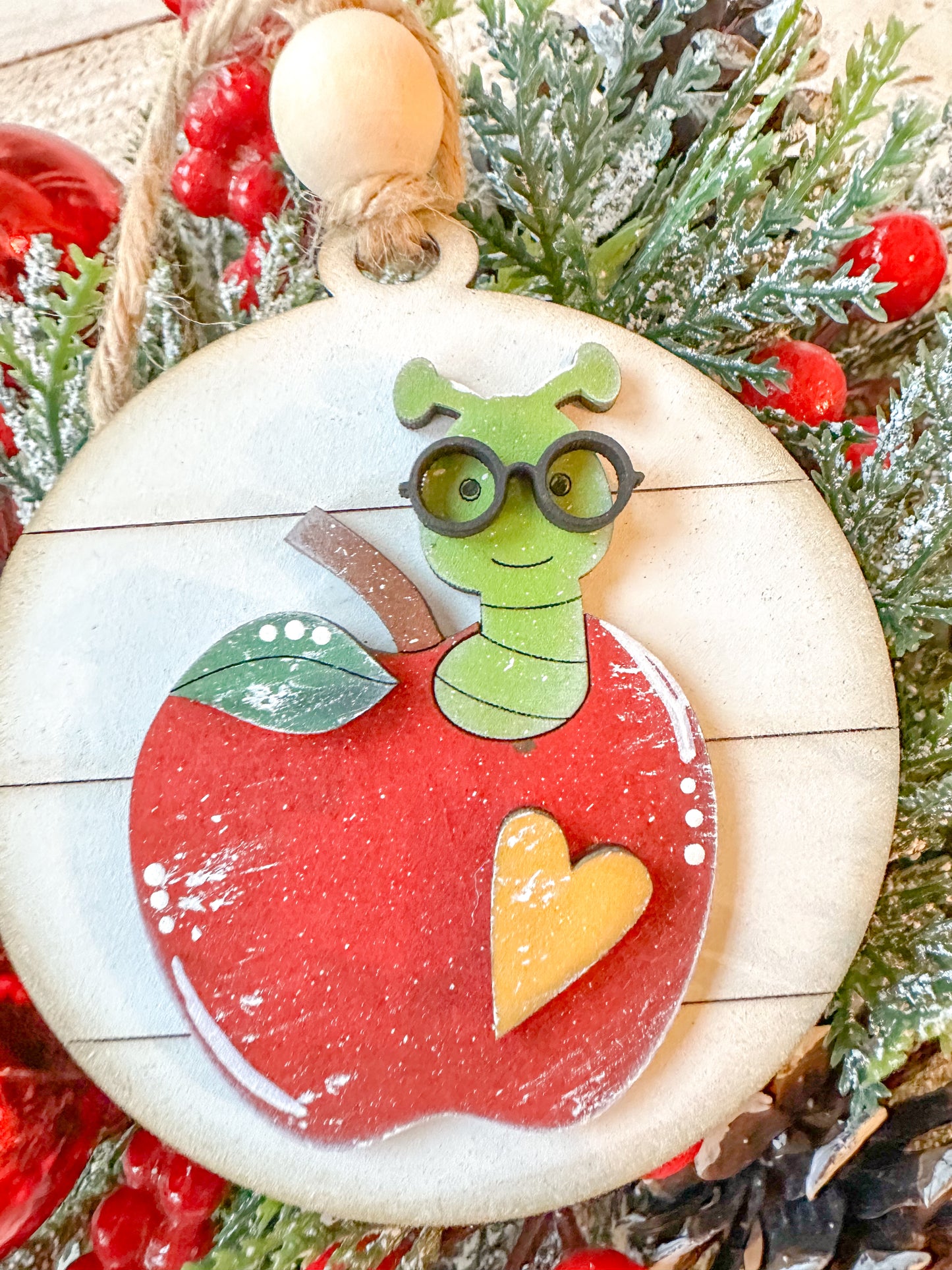Apple and Bookworm Teacher Ornament