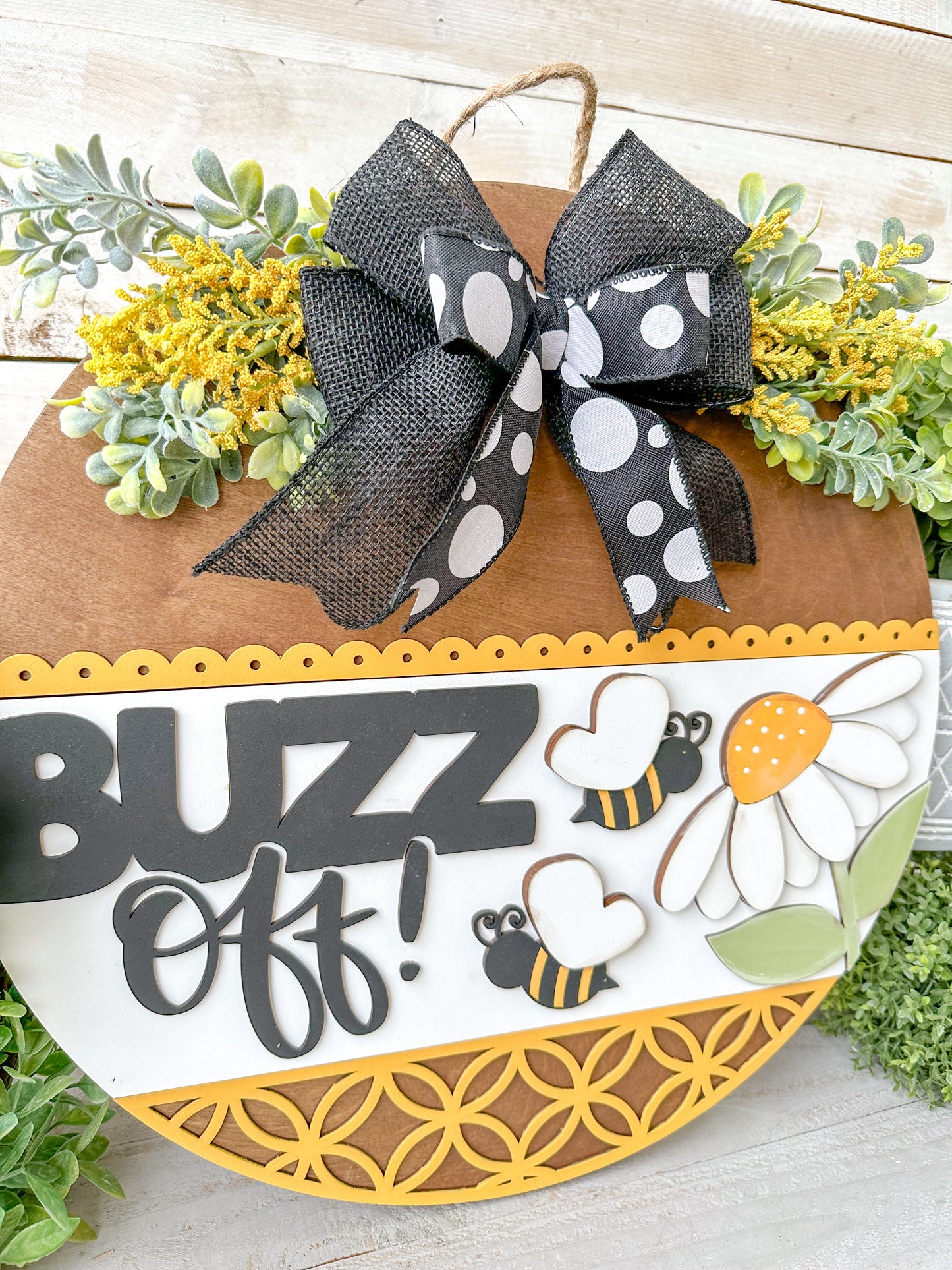 Buzz Off! 18" Round Bee-Themed Door Hanger