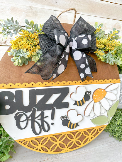 Buzz Off! 18" Round Bee-Themed Door Hanger
