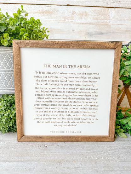 The man in the arena, laser engraved wood sign