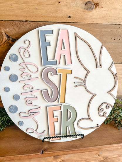 Easter Bunny Wooden Door Round – Handcrafted 16-Inch Spring Decor