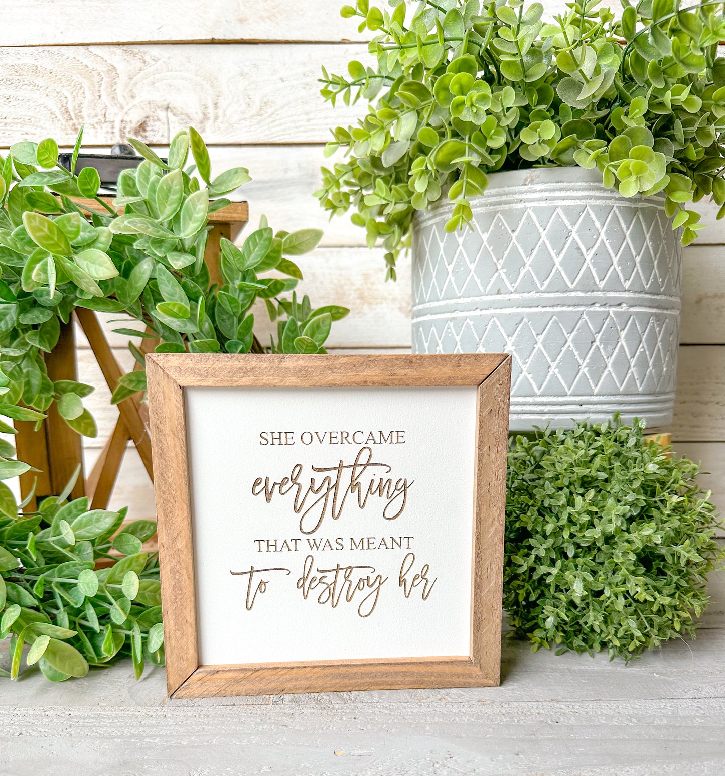 Inspirational Wood Sign for Women – “She Overcame Everything” Motivational Home Décor