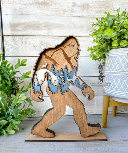 Handcrafted 6-Layer Wooden Bigfoot Silhouette – Rustic Sasquatch Decor for Home or Cabin