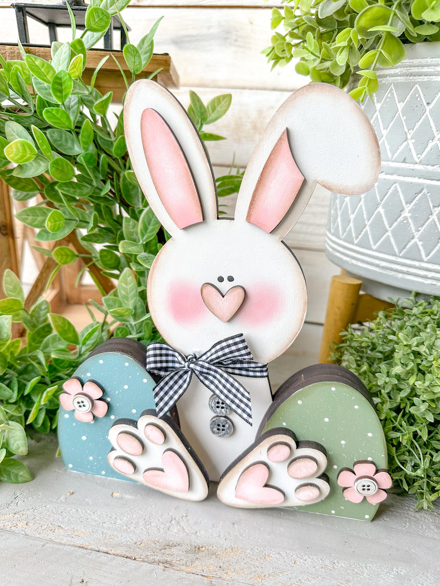 Easter Bunny Shelf Sitter – 3D Layered Spring Bunny Decor, Handcrafted Wood Bunny Sign