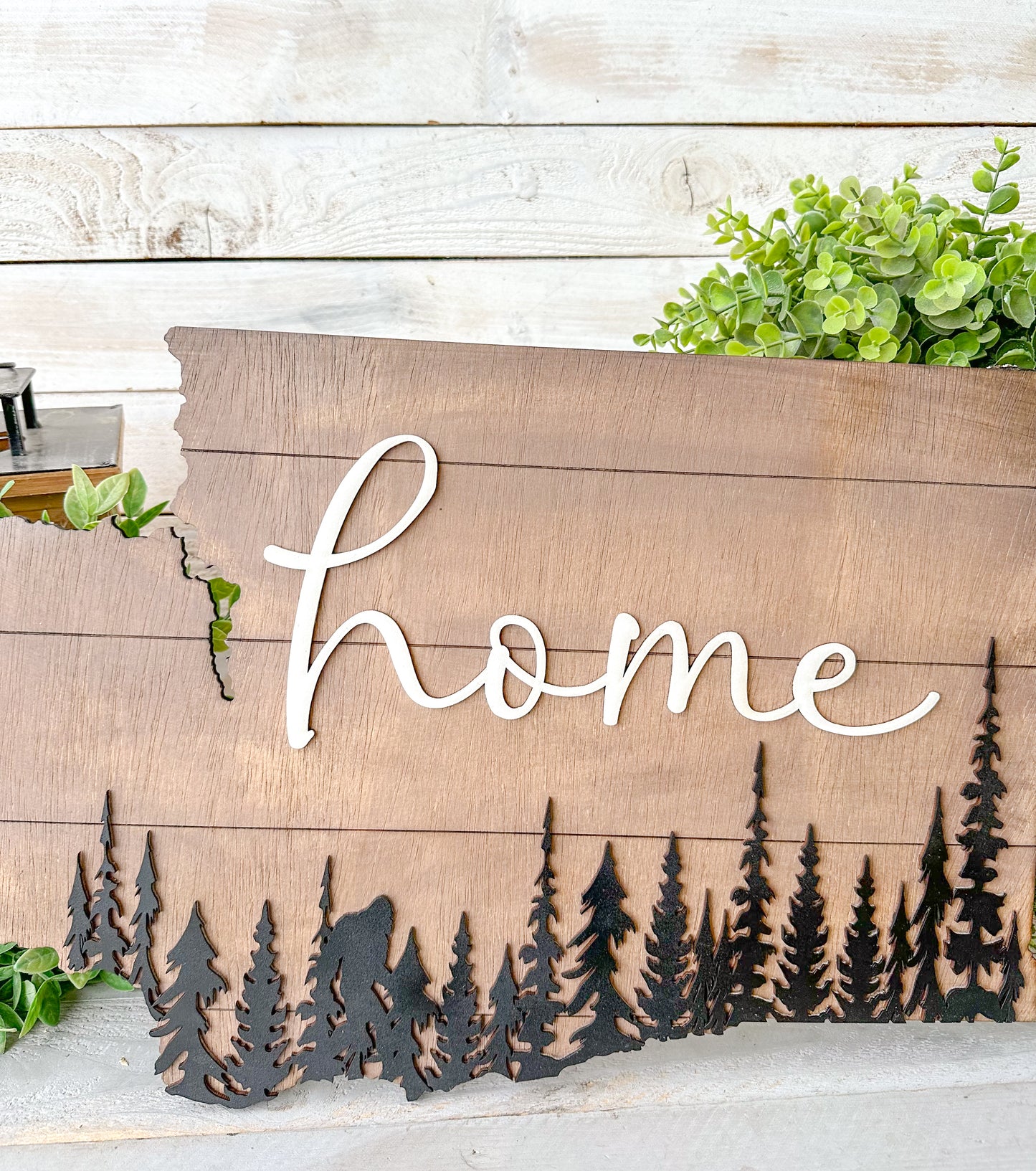 Washington State Home Sign with Bigfoot – Rustic PNW Wall Art