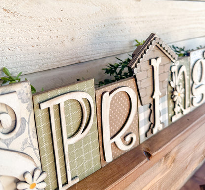 Spring block wooden decor / shelf sitter