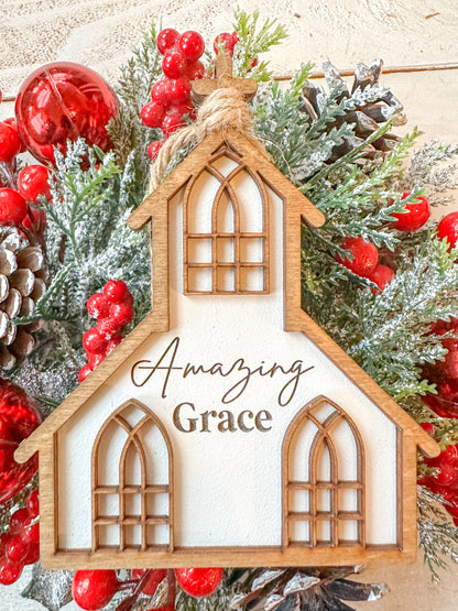 Amazing Grace Wooden Church Shaped Ornament