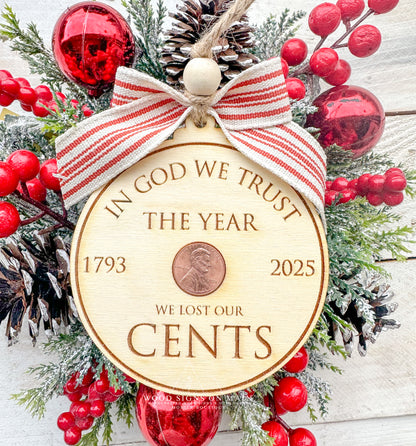 In God we trust historically wooden ornament