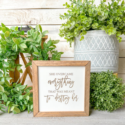 Inspirational Wood Sign for Women – “She Overcame Everything” Motivational Home Décor