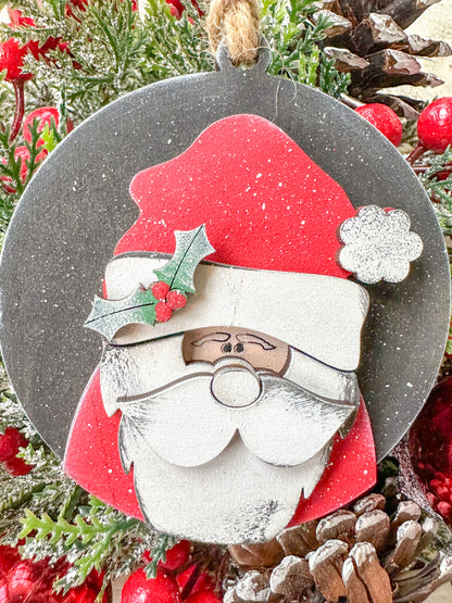 Hand-Painted Santa Ornament - 4x4 Wooden Christmas Tree Decor