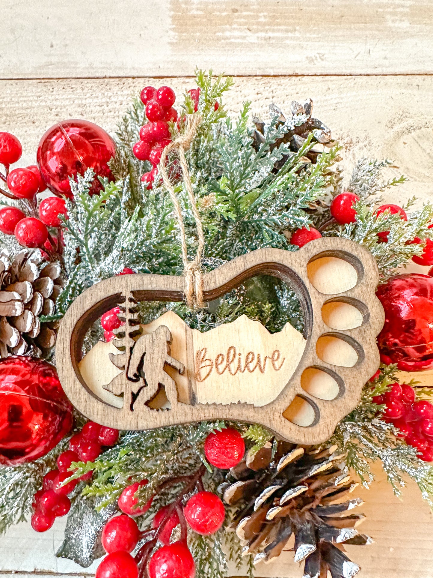 Believe Bigfoot Christmas Ornament