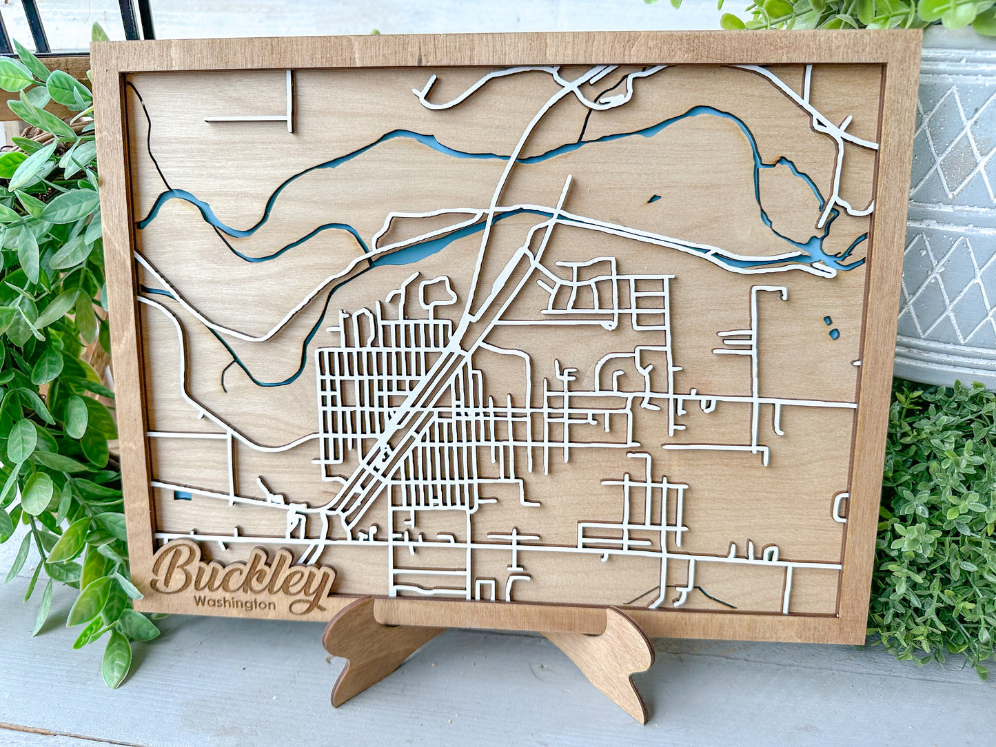 Buckley, Washington 3D Wooden Map – Custom Laser-Cut City Street Map