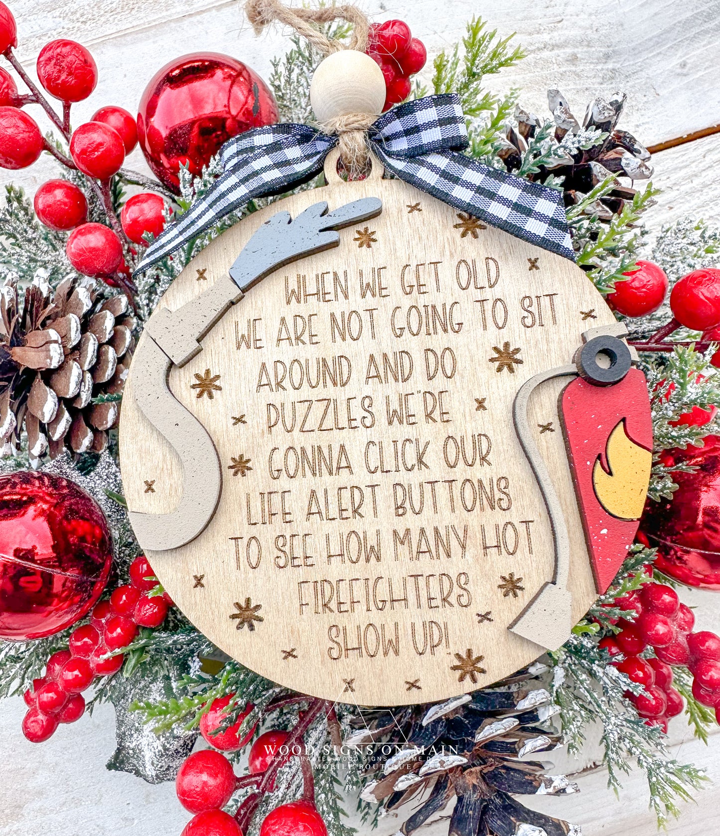 Hot Firefighter Funny Friend Wooden Ornament