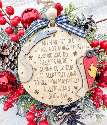 Hot Firefighter Funny Friend Wooden Ornament