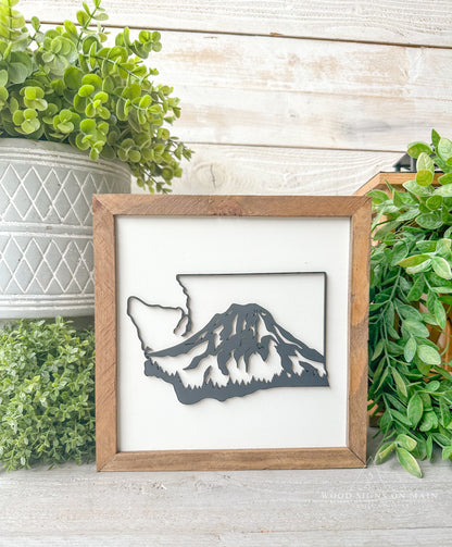 Washington State w/ mountains 3D wood sign