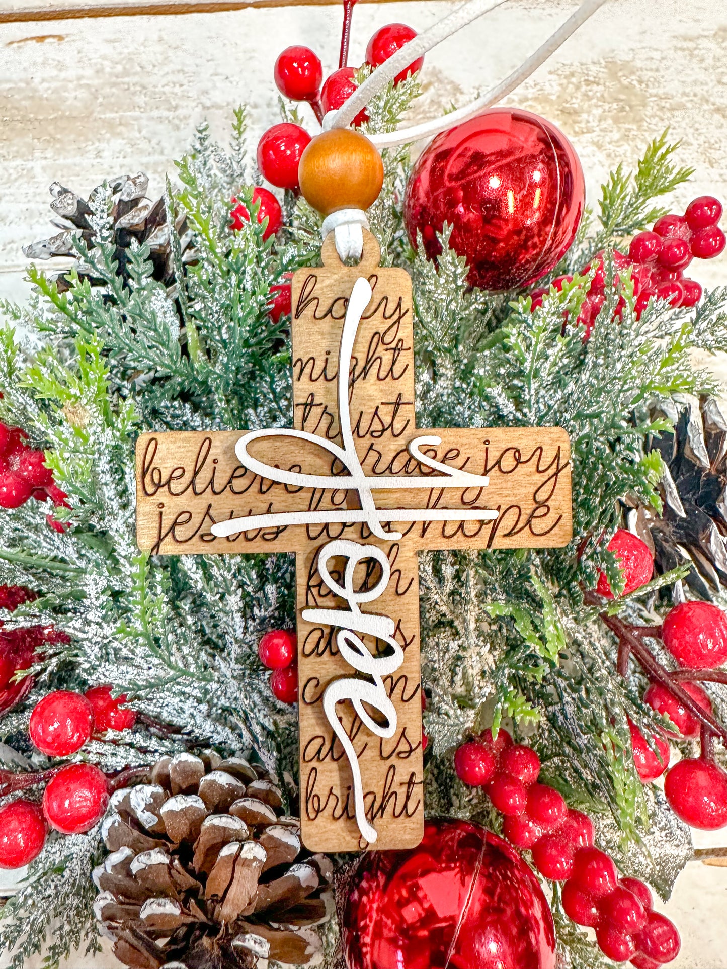 Scripted Cross 3D Word Christmas Ornament