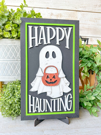 Happy haunting laser cut sign W/ Easel￼