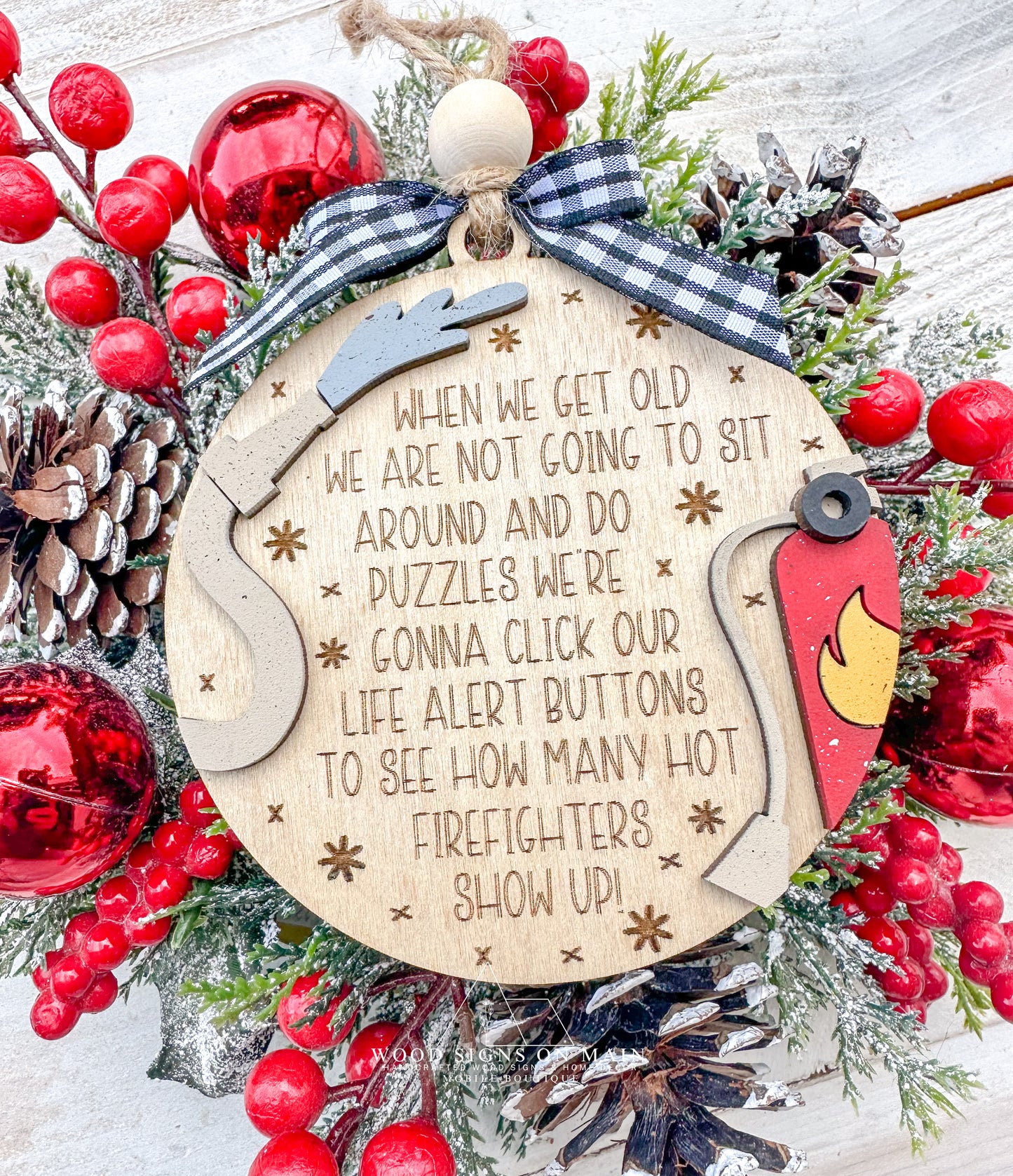 Hot Firefighter Funny Friend Wooden Ornament