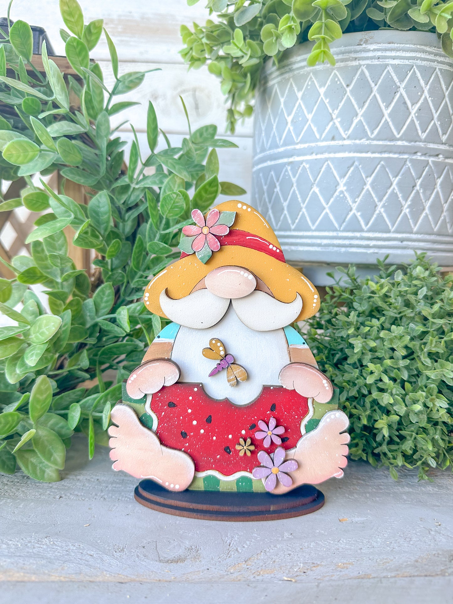 Standing Watermelon Gnome – Handmade Wooden Shelf Sitter