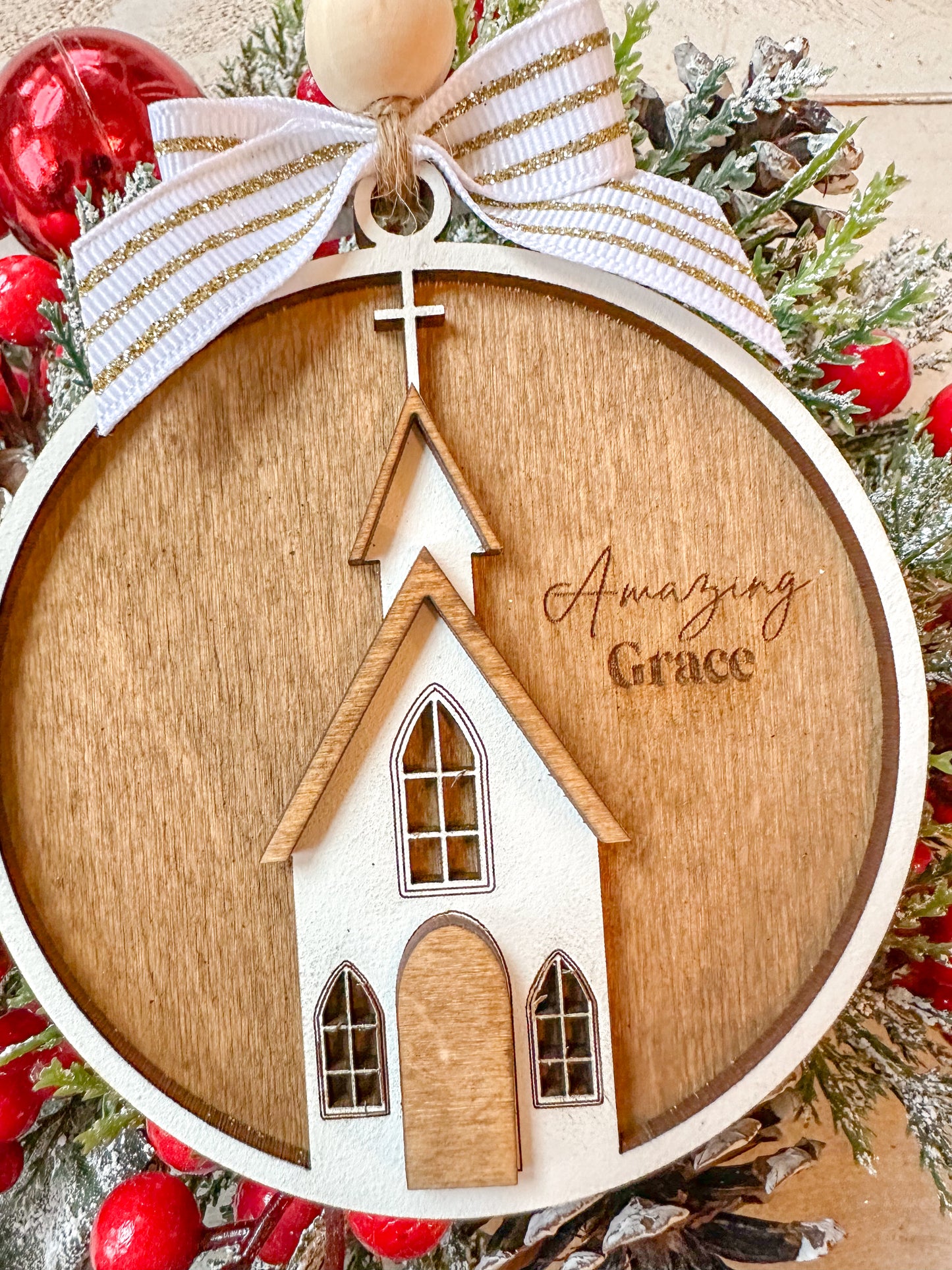 Amazing Grace Church Round Christmas Ornament
