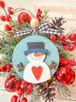 Handcrafted Snowman Ornament with Hat and Heart
