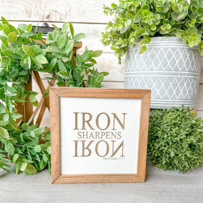 Iron Sharpens Iron Bible Verse Wood Sign – Proverbs 27:17 Inspirational Christian Home Décor