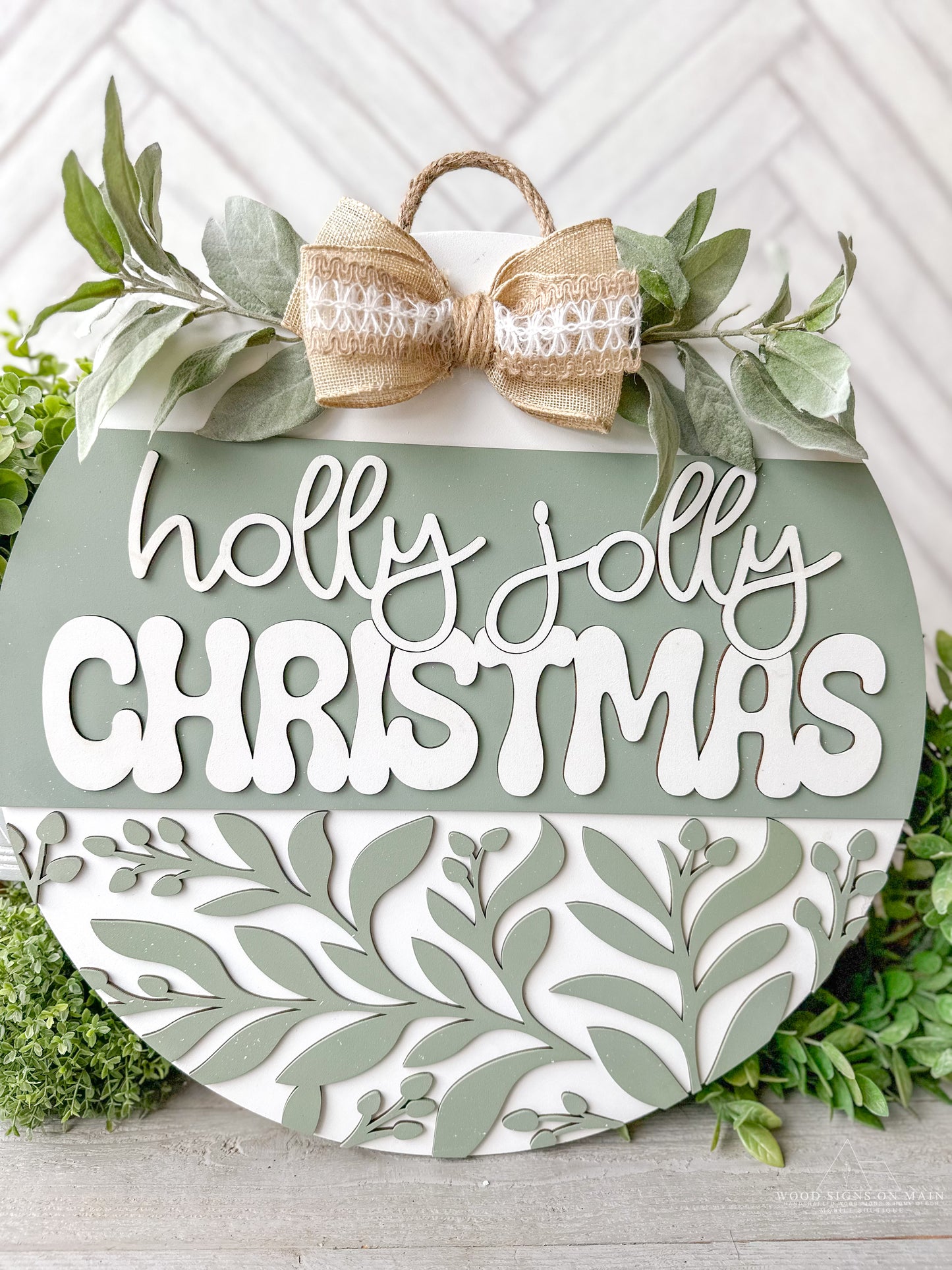 holly Jolly Christmas wood door round