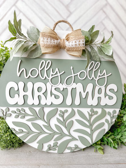holly Jolly Christmas wood door round
