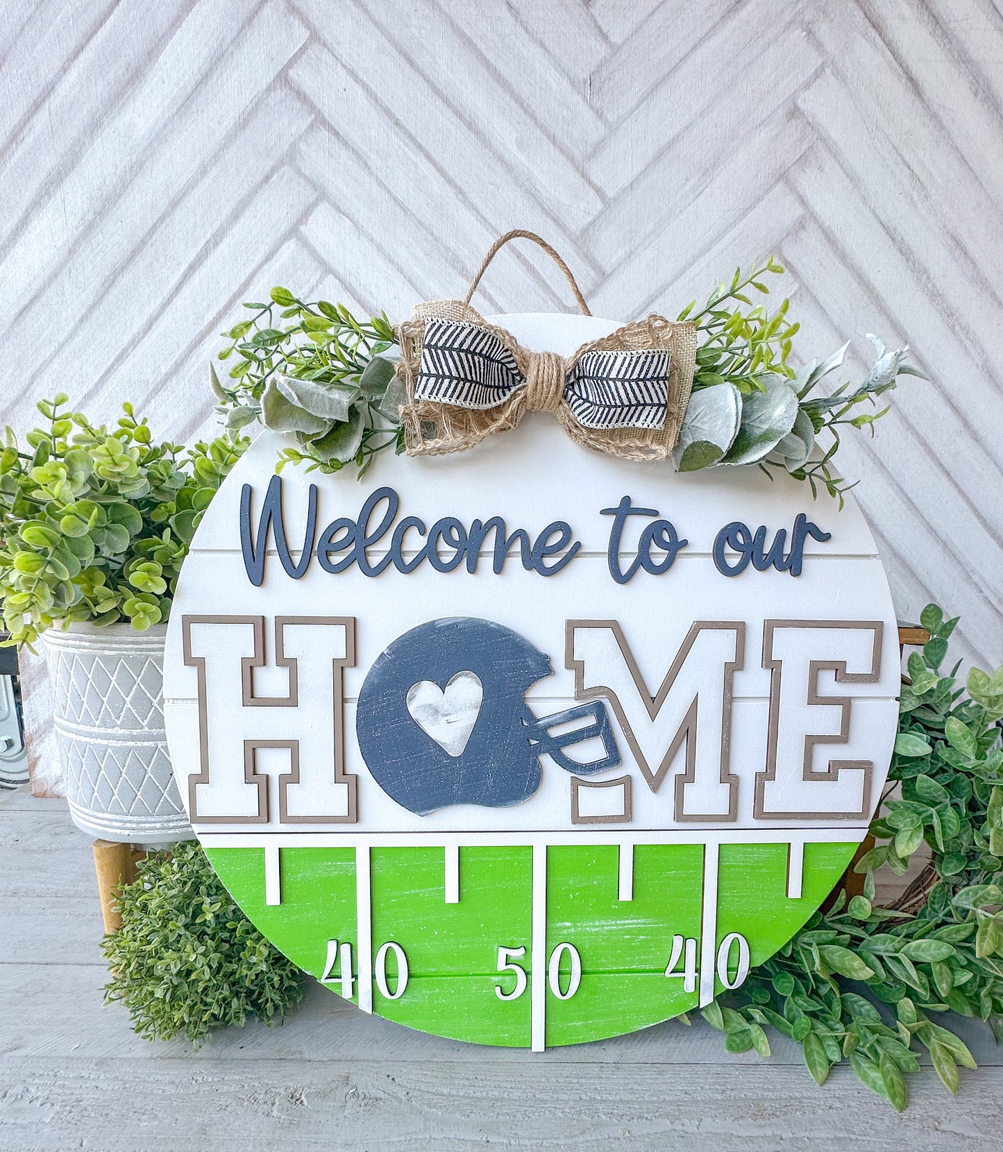 Welcome to Our Home Football Door Hanger | Fall Game Day Front Door Sign