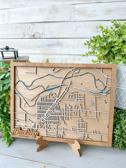 Buckley, Washington 3D Wooden Map – Custom Laser-Cut City Street Map