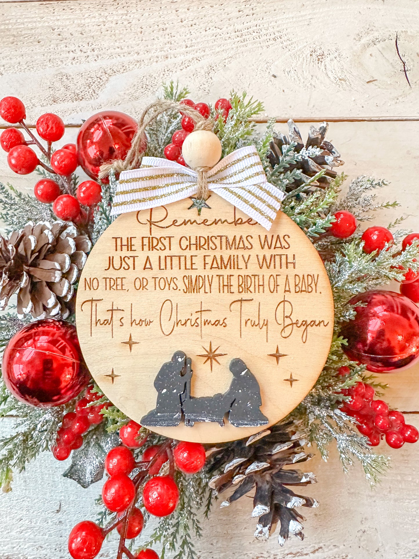 True story - The First Christmas Round Nativity Ornament