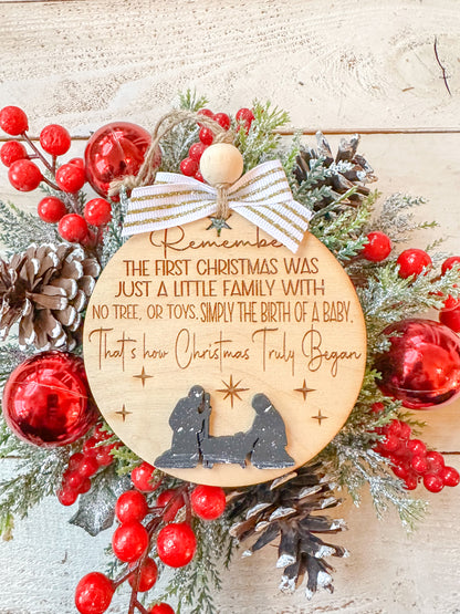 True story - The First Christmas Round Nativity Ornament