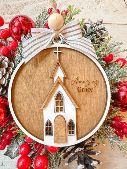 Amazing Grace Church Round Christmas Ornament