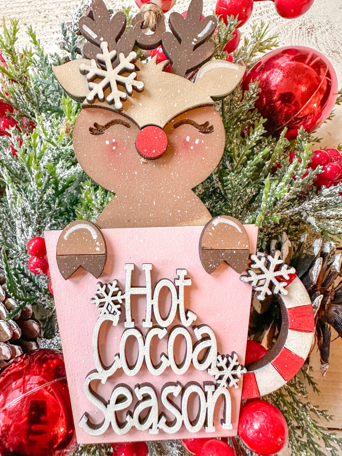 Reindeer Hot Cocoa Cup Ornament pink