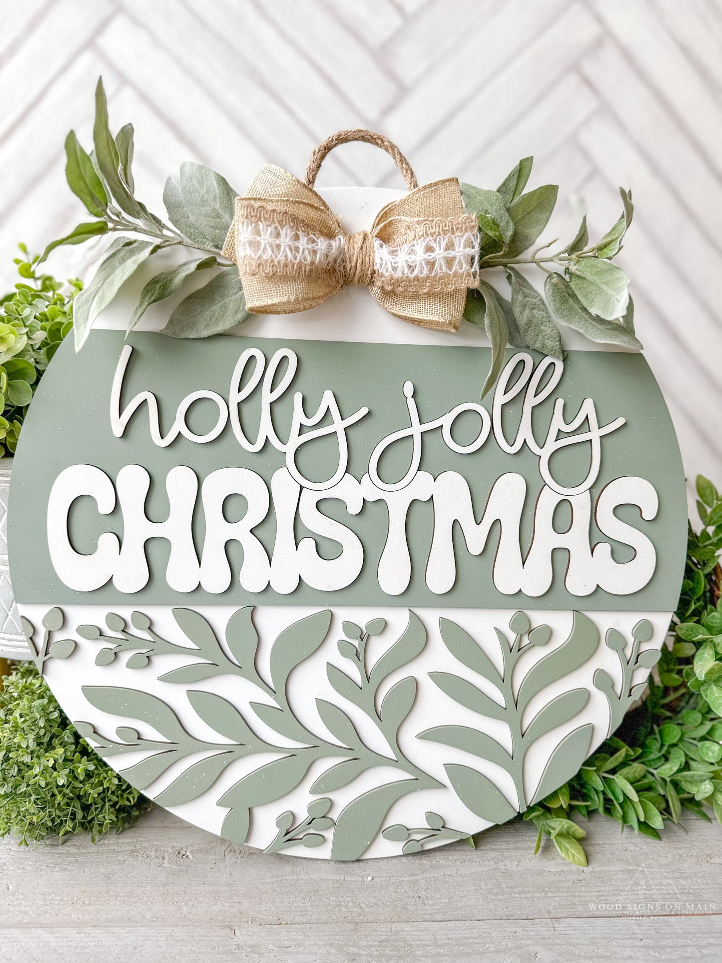 holly Jolly Christmas wood door round