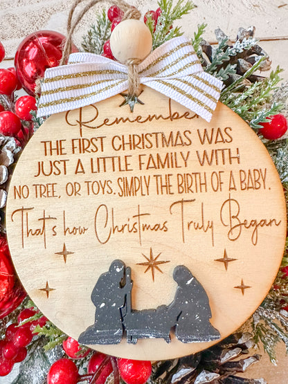 True story - The First Christmas Round Nativity Ornament