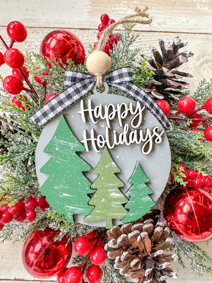 Happy holidays evergreen tree ornament