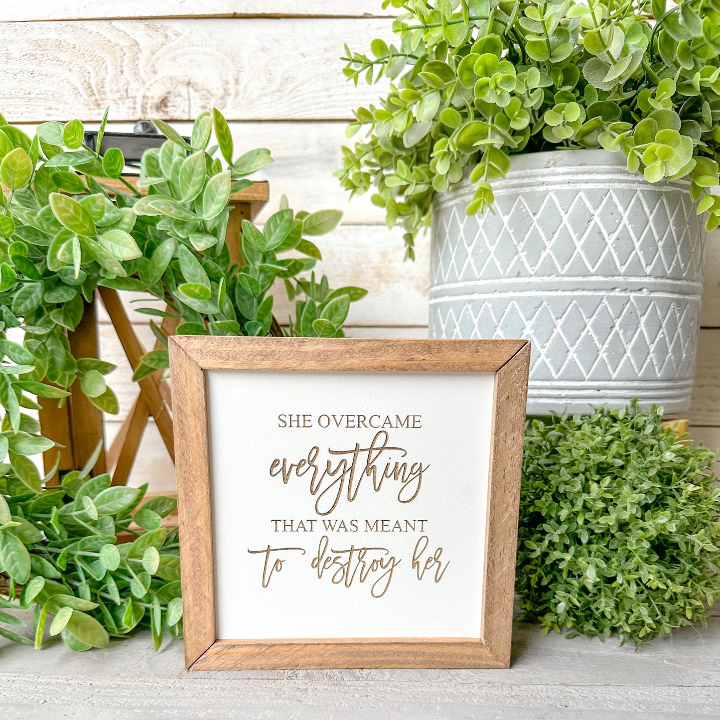 Inspirational Wood Sign for Women – “She Overcame Everything” Motivational Home Décor