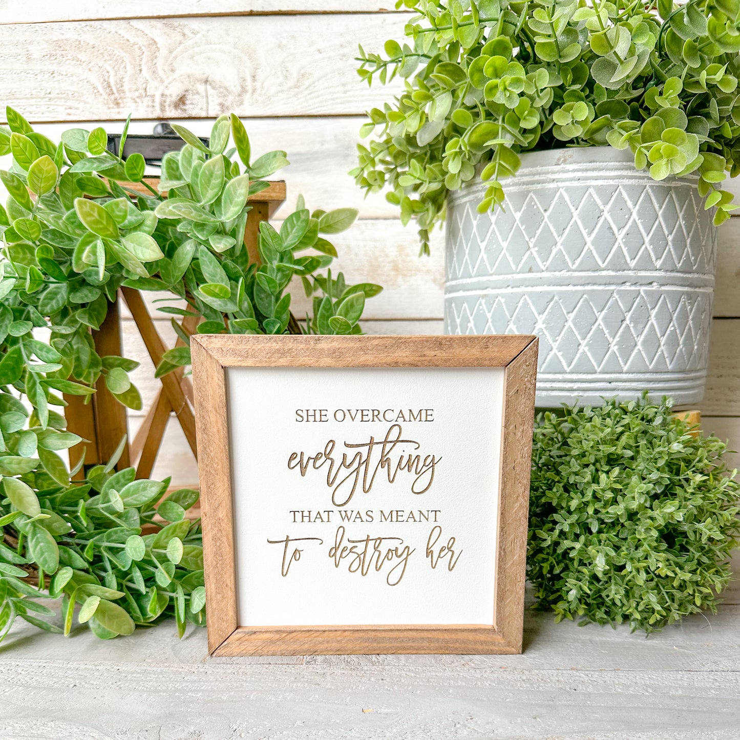 Inspirational Wood Sign for Women – “She Overcame Everything” Motivational Home Décor