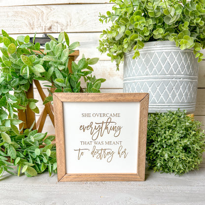 Inspirational Wood Sign for Women – “She Overcame Everything” Motivational Home Décor