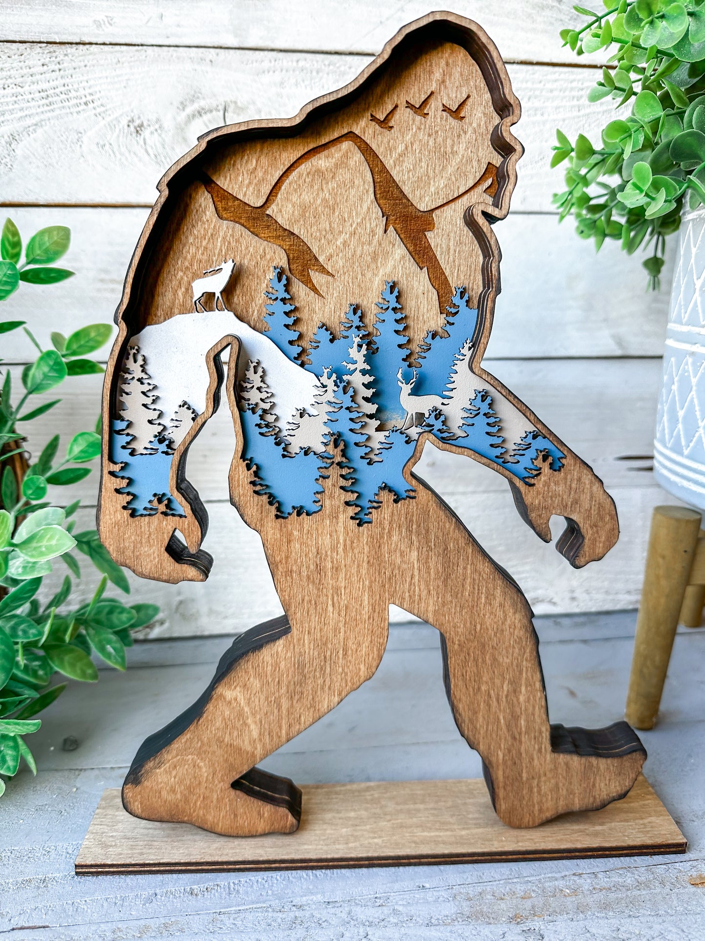 Handcrafted 6-Layer Wooden Bigfoot Silhouette – Rustic Sasquatch Decor for Home or Cabin