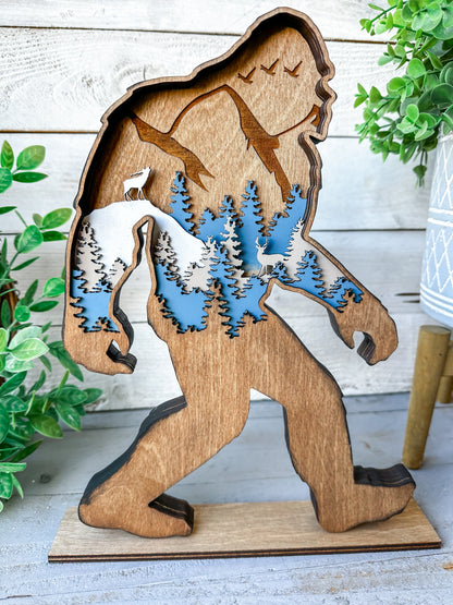 Handcrafted 6-Layer Wooden Bigfoot Silhouette – Rustic Sasquatch Decor for Home or Cabin