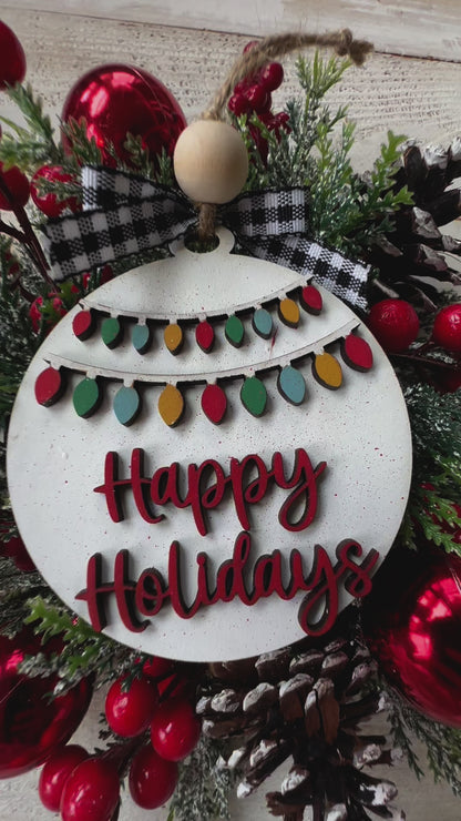 Happy Holidays Ornament – Handcrafted Christmas Tree Decoration & Gift Tag with Festive Lights