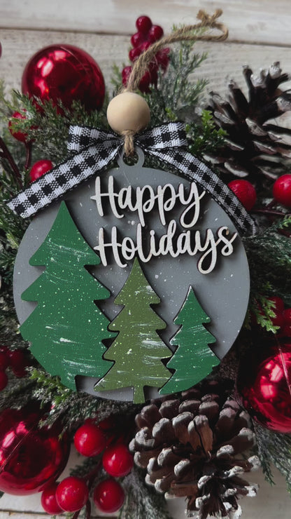 Happy holidays evergreen tree ornament