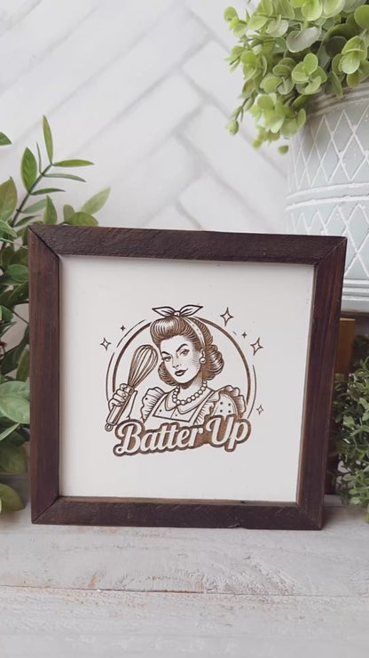 Batter Up Vintage-Inspired Laser Engraved Wooden Sign